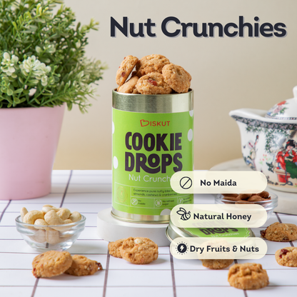 Bite size oat cookies with dried fruits and nuts.